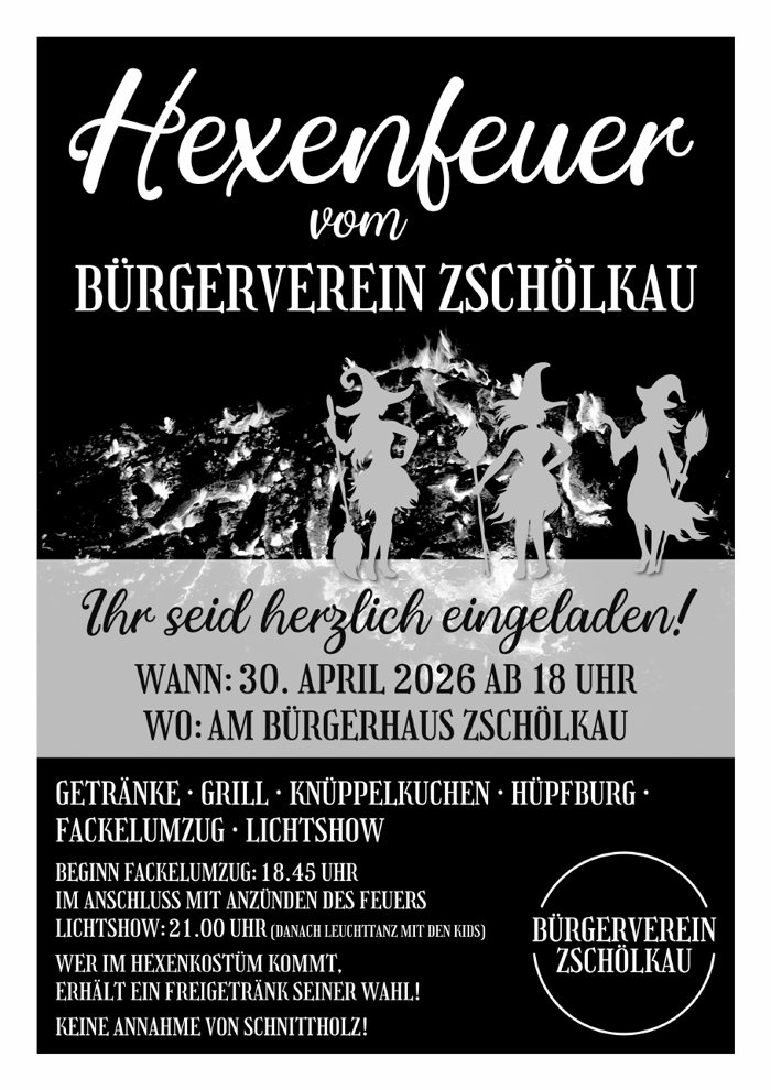 Flyer Hexenfeuer 2026 des Bürgervereins Zschölkau